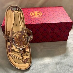 Tory Burch Shiny Gold Slide Sandals